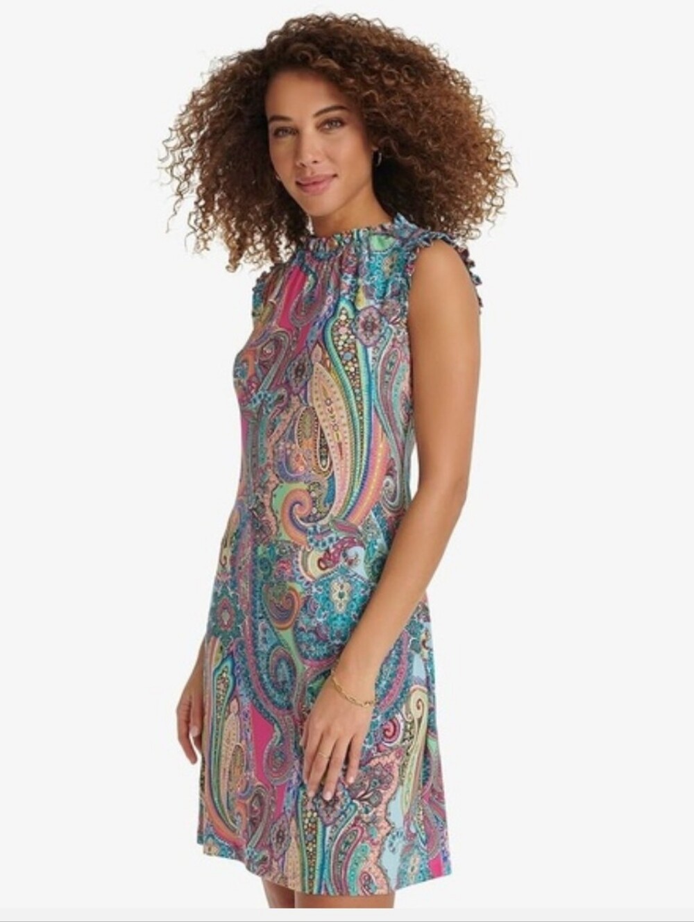 Tommy Hilfiger Paisley Ruffle Neck Sleeveless Jersey Shift Dress Size 12